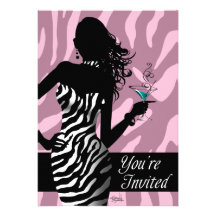 Bombshell Zebra Bachelorette Ladies Night Pink Invites