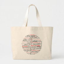 Bon appetit in many different languages typography canvas bags