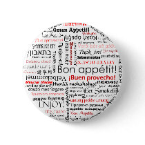 Bon appetit in many different languages typography pins