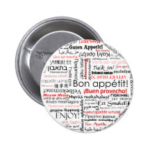 Bon appetit in many different languages typography pins