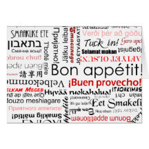 Bon appetit in many different languages typography greeting cards