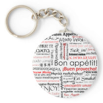 Bon appetit in many different languages typography key chain