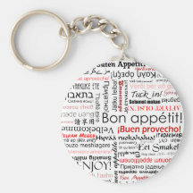 Bon appetit in many different languages typography key chain