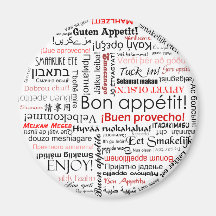 Bon appetit in many different languages typography fridge magnet