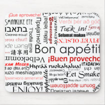 Bon appetit in many different languages typography mousepads