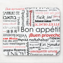 Bon appetit in many different languages typography mousepads
