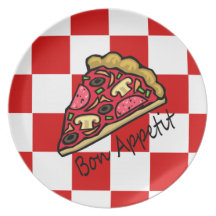Bon Appetit Italian Chequered Tablecloth Pizza Plates