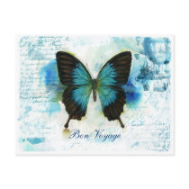 Bon Voyage Blue Butterfly VictorianTravel Postcard