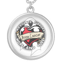 Bone Cancer Awareness Heart Ribbon Necklace