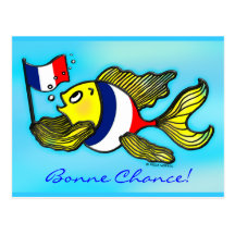 BONNE CHANCE French Flag Fish funny cartoon Post Card
