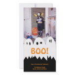 BOO white ghost trio orange Halloween greeting photo cards