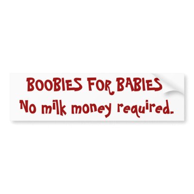 BOOBIES FOR BABIES!No milk ney required. Bumper Sticker by nisa76
