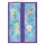 Bookmarks Sea Horses & Seashells on purple cards