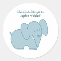 Bookplate Cute Blue Elephant Round Sticker