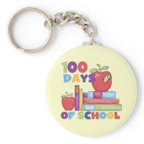 Books and Apples 100 Days of School Tshirts Keychain