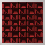 Books on Shelf. Dark Red. Print