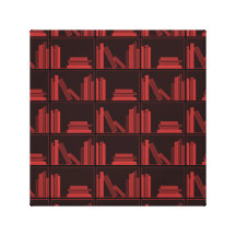 Books on Shelf. Dark Red. Stretched Canvas Print