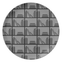 Books on Shelf. Grey and Black. Party Plate