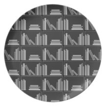 Books on Shelf. Grey, Black and White. Plate
