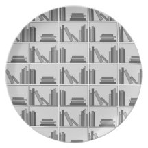 Books on Shelf. Monochrome. Party Plate