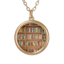 Bookshelf background necklace
