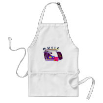 Boombox radio and hand graphic, word Music Apron