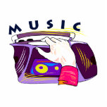 Boombox radio and hand graphic, word Music photo sculptures
