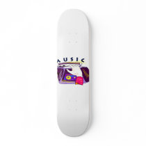 Boombox radio and hand graphic, word Music Skate Boards