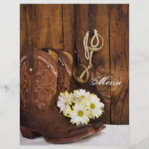 Boots, Daisies and Horse Bit Country Wedding Menu Custom Flyer