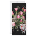 Boquet of pink roses red heart ribbon green stems rack cards