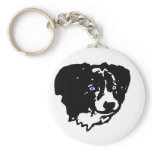 Border collie art: black/white, blue eyes keychains