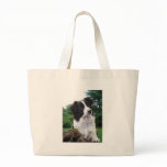 Border collie in park tote bags