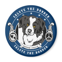 Border Collie Magnet Round Blue