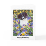 Border Collie Pup and Flowers, Happy Birthday! Greeting Card