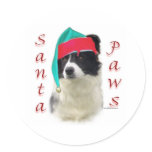 Border Collie Santa Paws Round Sticker