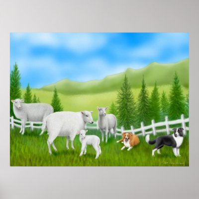 Border Collies & Sheep Flock Print by twopurringcats