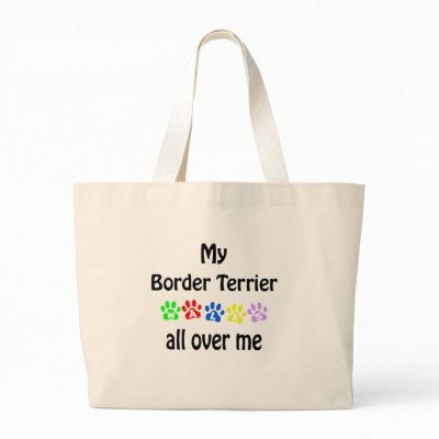 Border Terrier Walks Design Canvas Bags by GreyWolfCreation