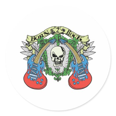 Born 2 Rock Skull Round Stickers by thomascarlson