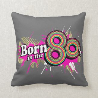 born in 80's retro grey pink cushion pillow