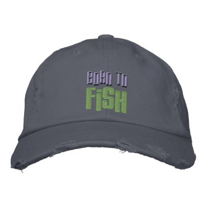Born to Fish Embroidered Distressed Baseball Cap by TeeShirtsTShirts