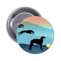 Borzoi Dogs Chasing Ball Pinback Button