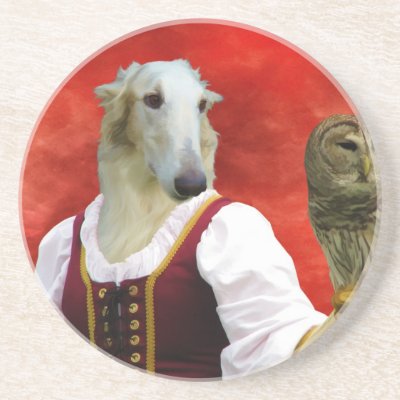 Borzoi Lady Owl Coaster by podencobg