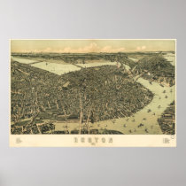Boston birdseye map  - 1899 (Walker) BigMapBlog Print