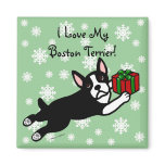 Boston Terrier Christmas 2 Cartoon Snowflakes Refrigerator Magnets