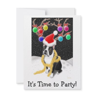 Boston Terrier Christmas Invite by twopurringcats