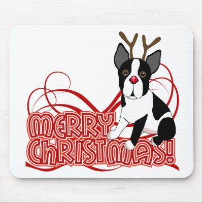 Boston Terrier Christmas Mouse Pad by totallypainted