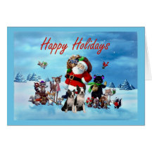 Boston Terrier Christmas Santa and Animals Greetin Cards