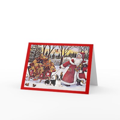 Boston Terrier Christmas Santa and Bears Greeting  Greeting Card by normagolden