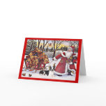 Boston Terrier Christmas Santa and Bears Greeting  cards