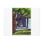 Boston Terrier eyes squirrel in tree dog painting Postcards